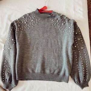 NWT ✨ Grey Knit Sweater w/ Pearl Detail